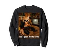 it's a good day to smile panda bear eating pizza design Sweatshirt
