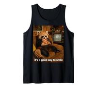 It's a Good Day to Smile Panda Bear Eating Pizza Design Tank Top