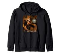 it's a good day to smile panda bear eating pizza design Zip Hoodie