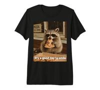 It's a Good Day to Smile Racoon Eating Pizza Design Premium T-Shirt