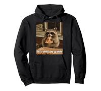 it's a good day to smile racoon eating pizza design Pullover Hoodie