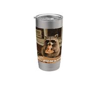 It's a Good Day to Smile Racoon Eating Pizza Design Stainless Steel Insulated Tumbler