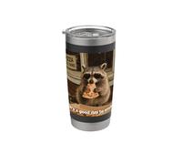 It's a Good Day to Smile Racoon Eating Pizza Design Stainless Steel Insulated Tumbler