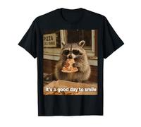 It's a Good Day to Smile Racoon Eating Pizza Design T-Shirt