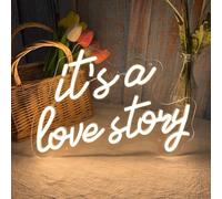 It's a Love Story LED Neon Signs for Wall Decor Neon Wall Art Acrylic LED Lights with Hanging Chain Light Up for Bedroom Decor Graduation Bar Pub Wedding Party 5V USB Powered Dimmable