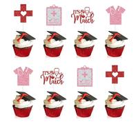It's a Match Cupcake Toppers, 16 Pcs Residency Match Day Cupcake Decorations, Glitter Party Supplies for Medical School Graduation, Pink
