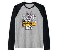 It's a Norwegian Elkhound Day Canine Cartoon Pet Dog Breed Raglan Baseball Tee