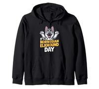 It's a Norwegian Elkhound day Canine Cartoon Pet Dog Breed Zip Hoodie