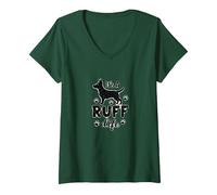 It's A Ruff Life Dog Lover Paw Print Sticker V-Neck T-Shirt, Women, Forest Green, M