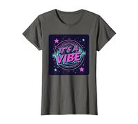 It's A Vibe Retro Neon Space Party T-Shirt, Women, Asphalt, XL