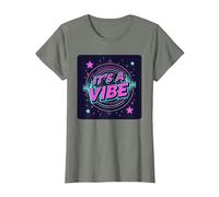 It's A Vibe Retro Neon Space Party T-Shirt, Women, Olive Heather, S