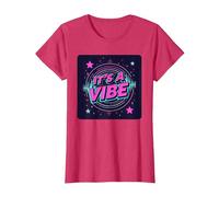 It's A Vibe Retro Neon Space Party T-Shirt, Women, Red Heather, M