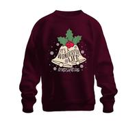 It's a Wonderful Life Christmas Bells Holly Snowflake Vintage Unisex Sweatshirt Pullover, burgundy, S
