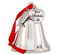 It's a Wonderful Life Inspired Christmas Angel Bell Ornament with Stainless Steel Angel Wing Charm. New Larger Size and Now Comes with 2 Interchangeable Ribbons. (Shiny Silver)