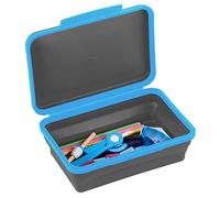 It's Academic Flexi Storage Box with Lid, Collapsible Pencil Case Design for Craft and School Supplies, Blue/Black
