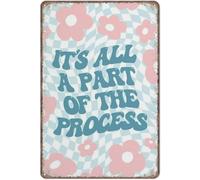 It's All a Part of the Process Wall Decor Art Print, Danish Pastel Checkered Flower Retro Poster, 70s Decor, Retro Metal Poster tin sign Wall Art Kitchen Garden Farm Home Decoration, 6X8 Inch