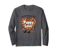 It's All About The Puppy Love - Adorable Dog Lover Long Sleeve T-Shirt, Adult Unisex, Dark Heather Grey, S
