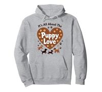 It's All About The Puppy Love - Adorable Dog Lover Pullover Hoodie, Adult Unisex, Heather Grey, S