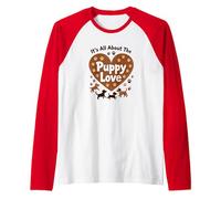 It's All About The Puppy Love - Adorable Dog Lover Raglan Baseball Tee, Men, Red/White, M