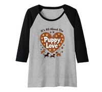 It's All About The Puppy Love - Adorable Dog Lover Raglan Baseball Tee, Women, Black/Athletic Heather, XL