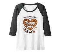 It's All About The Puppy Love - Adorable Dog Lover Raglan Baseball Tee, Women, Dark Heather/White, S