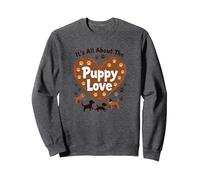 It's All About The Puppy Love - Adorable Dog Lover Sweatshirt, Adult Unisex, Dark Heather Grey, L