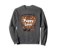 It's All About The Puppy Love - Adorable Dog Lover Sweatshirt, Adult Unisex, Dark Heather Grey, M
