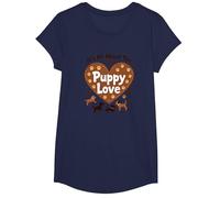 It's All About The Puppy Love - Adorable Dog Lover T-Shirt, Girls, Navy, Small