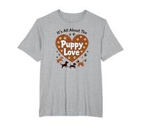 It's All About The Puppy Love - Adorable Dog Lover T-Shirt, Men's Big and Tall, Heather Grey, 6X Tall