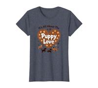 It's All About The Puppy Love - Adorable Dog Lover T-Shirt, Women, Heather Blue, M
