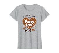 It's All About The Puppy Love - Adorable Dog Lover T-Shirt, Women, Heather Grey, M
