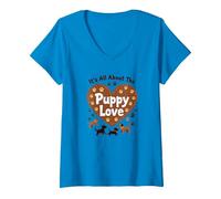 It's All About The Puppy Love - Adorable Dog Lover V-Neck T-Shirt, Women, Sapphire, XL