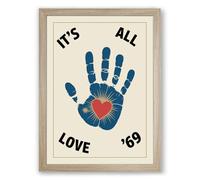 It's All Love Retro Framed Wall Art Print A4 (29.7×21cm) Oak, Wall Decor for Living Room, Bedroom, Office & Home, Ready to Hang, Art Gift