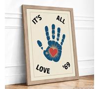 It's All Love Retro Framed Wall Art Print A4 Oak | Ready to Hang, Premium Gi Paper, Fade-Resistant Inks, Securely Packaged, UK Made