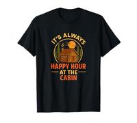 It's Always Happy Hour At The Cabin Retro Camping Humor T-Shirt