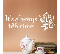 It's Always Tea time Wall Sticker Art Kitchen Stickers Vinyl Decor Home Cups Board Decal Cup Tile Quote Coffee wrap Decal Decoration Decals Walls Quotes Door Pub Adhesive Transfer Stencils Cupboard