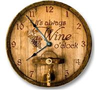 It'S Always Wine O'Clock Round Wall Clock Arabic Numerals Frameless Wall Clock Non-Ticking Clocks Decorative For Living Room Bedroom School 25Cm