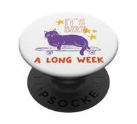 It's Been A Long W at Skateboard Feline Humor PopSockets Adhesive PopGrip