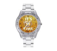 It's Beer Time Watches for Men Business Dress Watch Analog Quartz Wristwatch Stainless Steel Band