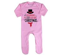 It's Beginning to Look a lot Like Christmas Snowman Baby Romper Jumpsuit with feet, 3-6 Months, Pastel Pink