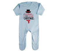 It's Beginning to Look a lot Like Christmas Snowman Baby Romper Jumpsuit with feet, 6-12 Months, Pastel Blue