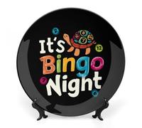 It's Bingo Night Printed Bone China Decorative Plate Ceramic Decorative Plate with Display Stand for Home Wall Decor