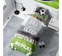IT'S COMING HOME! Eat Sleep Football Repeat Single Duvet Cover - Reversible Football Stadium Bedding Design - Polycotton Bedding with Matching Pillowcase