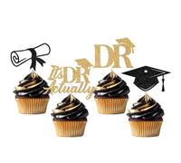 It's DR Actually Cupcake Toppers, Congrats Doctor/PHD, Medical School Graduation Decor, Phd Graduation Party Decorations, Black and Gold 20pcs