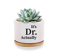 It's Dr Actually Doctor Gifts Succulent Plant Pot with Bamboo Tray Round Graduation Gifts from Mom Dad Daughter Son Home Office Decor 3.5 Inch White