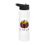 It's Fall Y'all Halloween Bleached Red Pumpkin Buffalo Plaid Stainless Steel Insulated Water Bottle