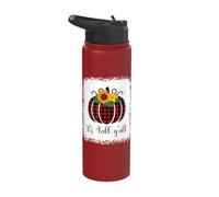 It's Fall Y'all Halloween Bleached Red Pumpkin Buffalo Plaid Stainless Steel Insulated Water Bottle