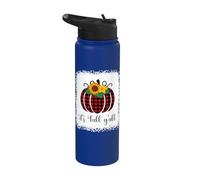 It's Fall Y'all Halloween Bleached Red Pumpkin Buffalo Plaid Stainless Steel Insulated Water Bottle