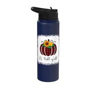 It's Fall Y'all Halloween Bleached Red Pumpkin Buffalo Plaid Stainless Steel Insulated Water Bottle