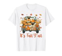 It's Fall Y'all Pug Dog & Fall Leaves On Truck Thanksgiving T-Shirt